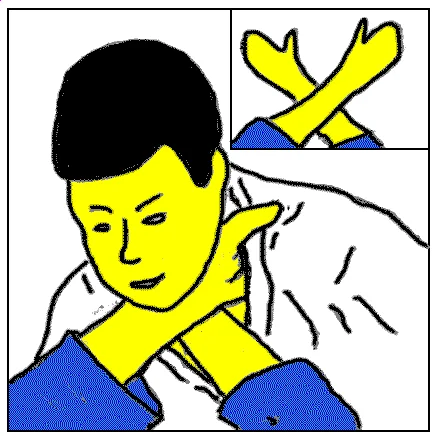 Illustrated sequence of Gyaku-juji-jime, the reverse cross strangle.
