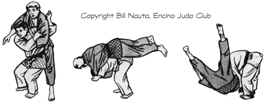Illustrated sequence of Ippon-seoi-nage, the one-armed shoulder throw.
